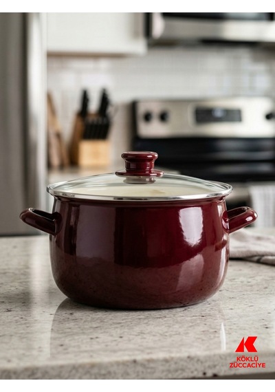 Emaye Derin Tencere Bordo