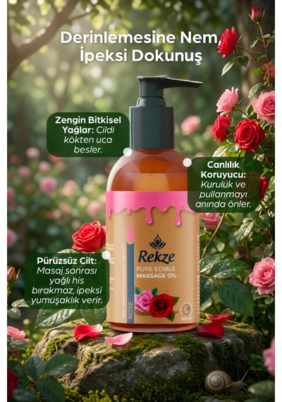 Erotik Masaj Yağı 3 Lü Set Gül Aromalı, Yenilebilir, 120 Ml X 3 Su Bazlı Unisex Vücut Yağı - 305870836