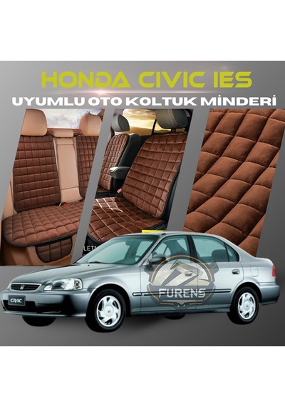 Honda İes Parlak Kahverengi Tay Tüyü Cepli & Terletmez Sırtlı Oto Koltuk Minder Seti - Koruma Kılıfı  Ön & Arka Set