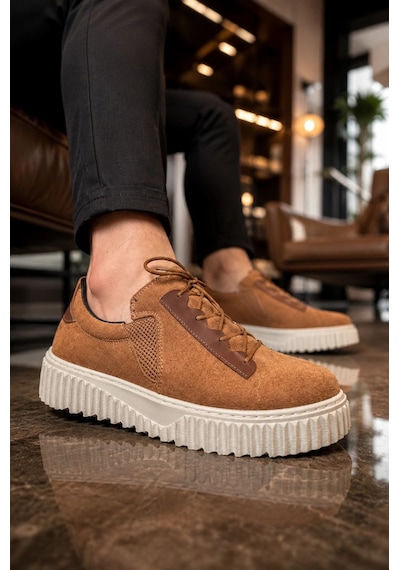 Mevese Dlob Erkek Bağcıklı Süet Günlük Casual Spor Sneaker Ayakkabı - Taba