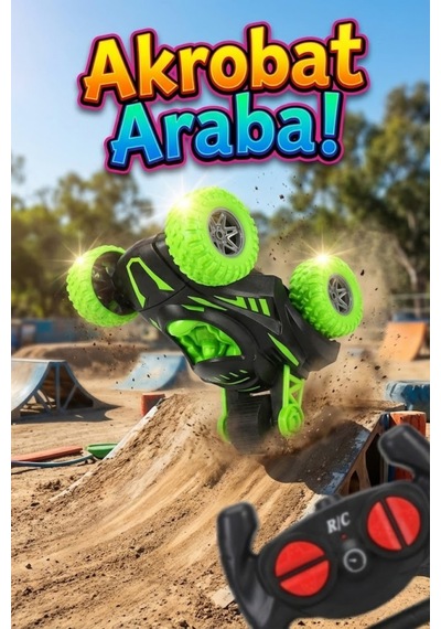 Uzaktan Kumandalı Akrobat Araba - 360 Derece Dönen Takla Atan Çılgın Stunt Car - Yeşil