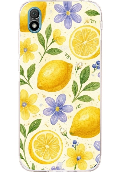 Huawei Y5 2019 - Honor 8s Uyumlu Sulu Boya Limon Ve Çiçek Desenli Baskılı Silikon Kılıf Renkli
