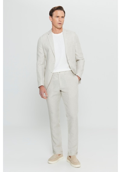 AC&Co / Altınyıldız Classics Erkek Bej %100 Keten Slim Fit Dar Kesim Mono Yaka Diagonal Desenli Torba Cepli Takım Elbise Bej