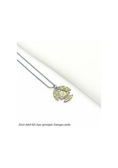 Antik Germen Valknut Erkek Gümüş Kolye Gold - Gümüş