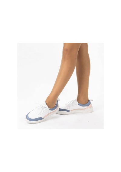 Twoegoist Kadın Hakiki Deri Spor Ayakkabı / Sneakers Beyaz - Mavi - Pembe