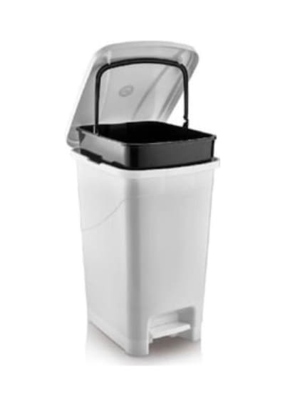 Omnipazar Srl-3028 Slim Pedallı İç Kovalı Plastik Çöp Kovası 15 Litre Beyaz