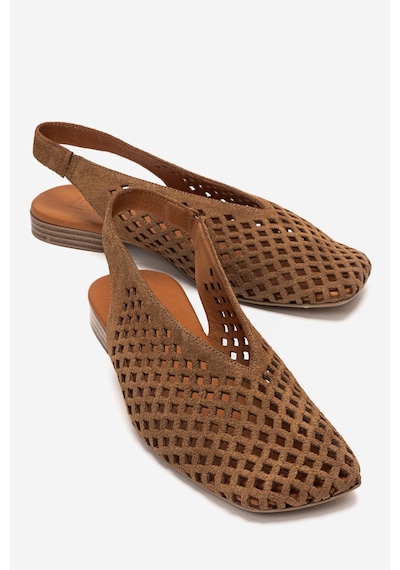 Luvishoes Delızıa Taba Süet Hakiki Deri Önü Kapalı Lazer Kesim Kadın Sandalet