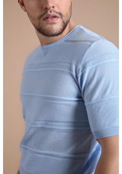 Ferraro Mavi Bisiklet Yaka Erkek Pamuk Triko T-Shirt-Mavi (417934688) Mavi
