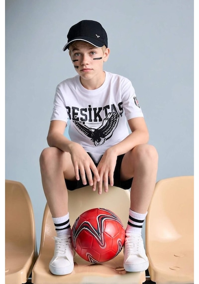Defacto Beşiktaş Kısa Kollu Pijama Üst Şort Pijama Alt 2li Pijama Takımı Erkek Çocuk H7618a826hswt34 Beyaz-wt34