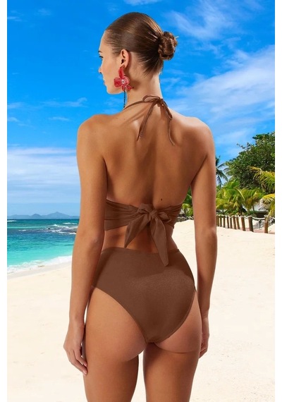 Ersefa Tasarım Bikini Takımı Klora Dayanıklı Hızlı Kuruyan Şık Detaylı Ö Kahverengi