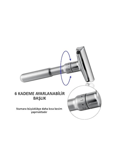 Valkyrie Metal Ayarlanabilir Manuel Geleneksel Tıraş Aleti Makinası 5 Jilet 6 Kademe Gümüş