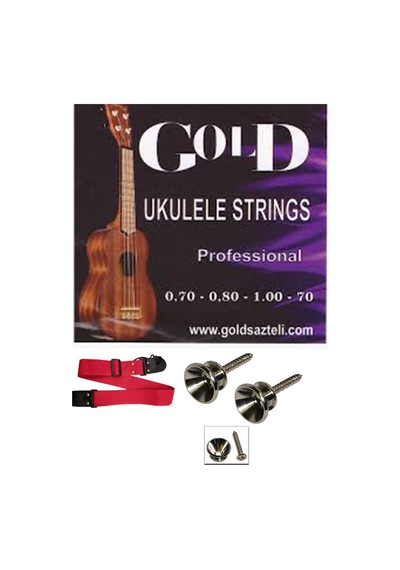 Gold Ukulele Tel Seti +Ukulele Askısı + Askı Pimi 2 Adet