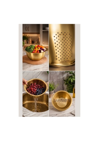 Gold 304 Paslanmaz Çelik Pirinç Ve Sebze Yıkama Süzgeci 26,8 X 24 Cm Diğer