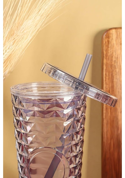 Pipetli Mika Bardak 750 Ml Kapaklı İçecek Bardağı, Can.7263.oea Diğer