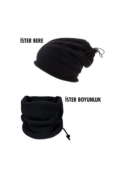Aee Unisex Polar Boyunluk Ayarlanabilir Bere & Boyunluk Çok Siyah
