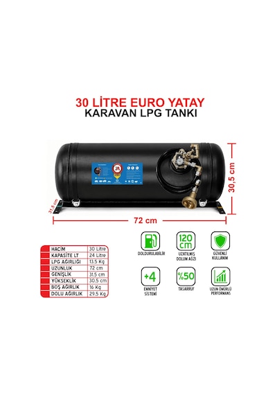 30 Litre Euro Yatay Karavan Lpg Tankı Siyah