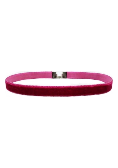 Fuşya Renk Kadife Choker Kadın Tasma Kolye Gümüş