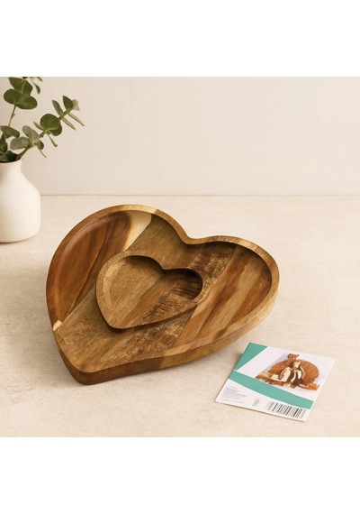 Hubrendy Tedarik Ahşap Bambu Servis Tepsisi 2 Bölmeli Kalp Model 20x19.5x1.5 Cm Diğer