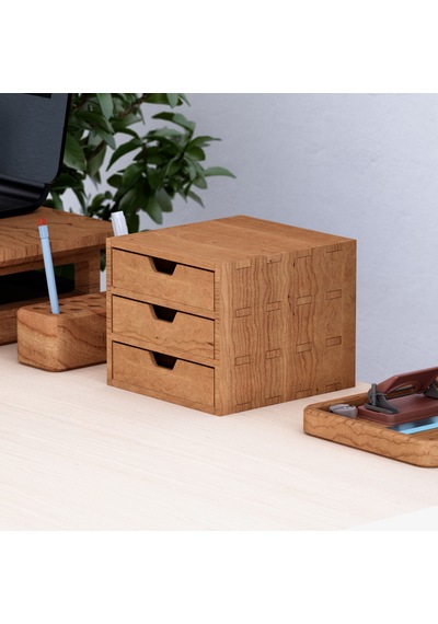 Desna Üç Katlı Üç Çekmeceli Dolap - Kiraz 18 Cm Uzunluk X 19 Cm Derinlik X 15.8 Cm Woodsaka Doğal Ahşap