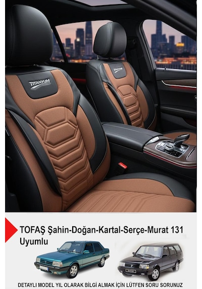 Titanyum Serisi Lüks Keten Oto Koltuk Kılıfı Tofaş Kartal-şahin-doğan-serçe-tempra İle Uyumlu Taba