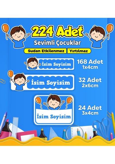 Sevimli Çocuklar Temalı Okul Kreş Kişiye Özel İsim Etiketi - Model 617 Çok Renkli