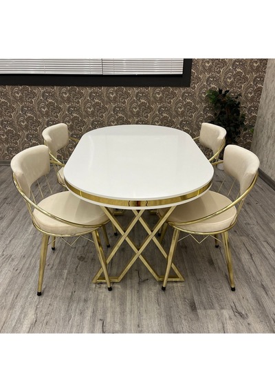 Selenit Mutfak Yemek Masası Takımı- 4 Kişilik Mutfak Masa Sandalye Takımı- Mutfak Masası Takımı Düz Beyaz Gold Selenit Mutfak Yemek Masası Takımı- 4 Kişilik Mutfak Masa Sandalye Takımı- Mutfak Masası Takımı Düz Beyaz Gold