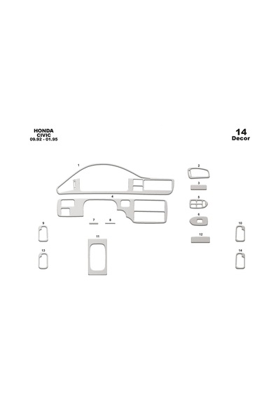 Honda Civic Torpido Kaplama 1992-1995 14 Parça Alüminyum