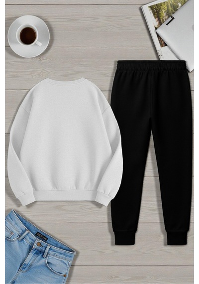 Uyguntarz Unisex The Weekend Tasarım Basklı Bisiklet Yaka Sweatshirt - 2'li Eşofman Takımı Gri