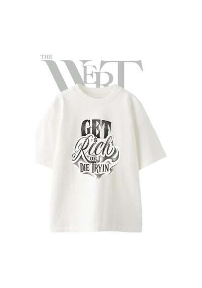 Thewert Get Rich Die Tryin Tasarım Baskılı Ünisex Beyaz Oversize T-shirt
