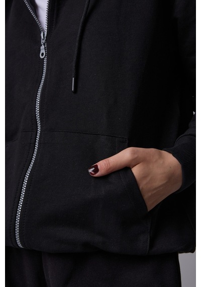 Defys Defy S Kadın Oversize Kapüşonlu Fermuarlı Cepli Sweatshirt Siyah - 527346818 Siyah