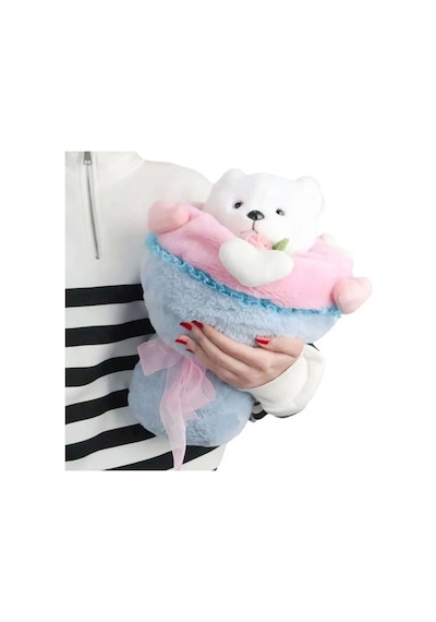Sevgi Buketi Peluş Ayıcıklı Peluş Çiçek Buketi 40 Cm Mavi