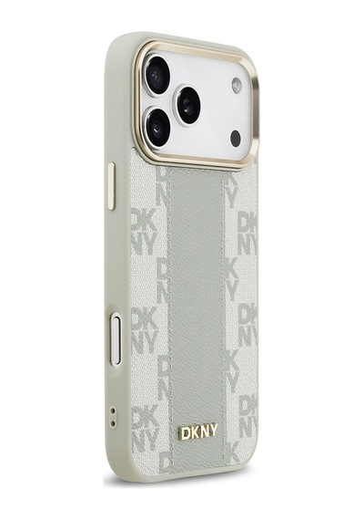 Apple Uyumlu iPhone 17 Pro Max  Kılıf Dkny Lisanslı M-safeli 3d Yazılı Checkered Pattern Kapak Bej Bej