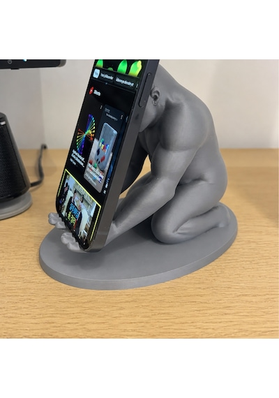 3d Baskı Goril Telefon Tutucu - Kaslı Goril Masaüstü Telefon Standı-gri