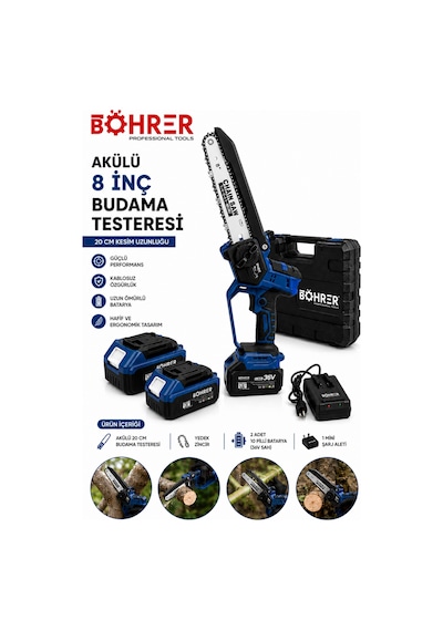 Böhrer Ba011398 Çift Akülü 20cm Budama Testeresi - Kömürsüz - 36v 5ah
