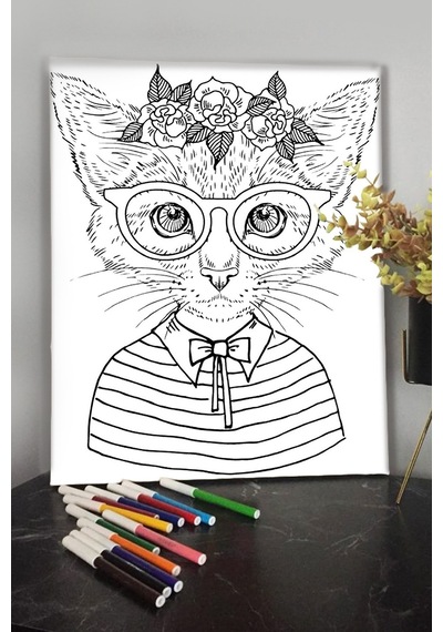 Kedi 13 40x30cm Çocuklar Için Özel Boyanabilir Tablo Tuval Mandala Kalem Hediyesi Yoktur.