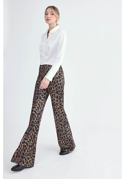 Vitrin Leopar Desen İspanyol Paça Pantolon