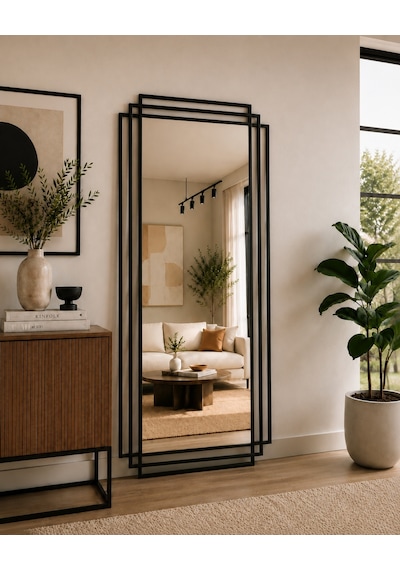 Effe Siyah Metal Çerçeveli 180x80 Cm Dekoratif Ayna 180x80cm-3-lü-siyah