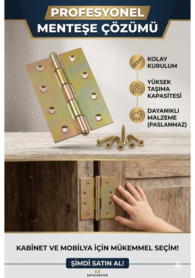 Metalmaster Yaprak Menteşe 12 Cm X 7 Cm - Kapı Ve Mobilya İçin Dayanıklı Sarı Menteşe 1 Adet