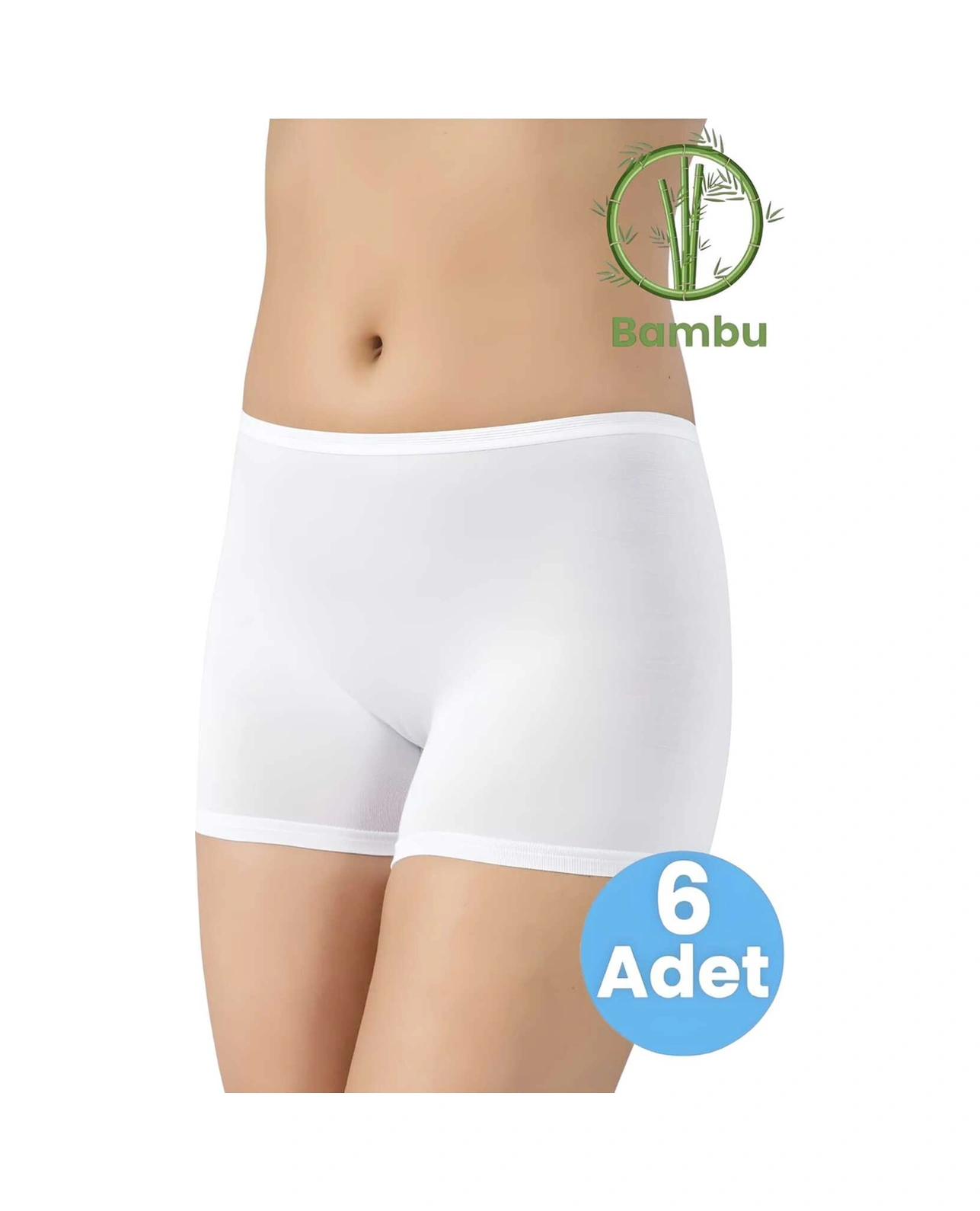 Tezzgelsin Kadın 6'lı Bambu İz Yapmaz Boxer Şort Külot Beyaz