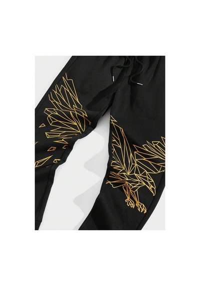 Tarzsokak Legnd Eagle Print Drawstring Waist Eşofman Altı Siyah