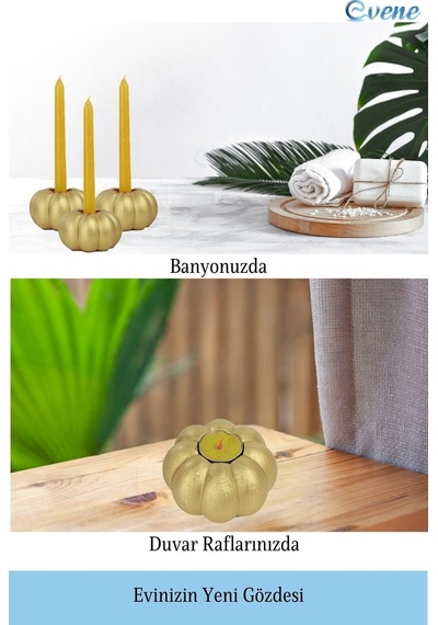 Eskitme Mumluk Şamdan Tealight Ve İnce Mum Uyumlu Kabak Model - Altın