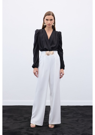 Sateen Aksesuarlı Pantolon - Ekru-136563 Ekru