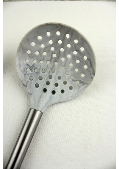 2 Li Marble Silikon Servis Seti Metal Sap Kevgir, Kaşık