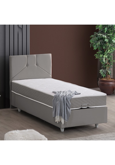 Wick Tek Kişilik Baza Başlık Letto Yatak Seti - Gri 90 x 190