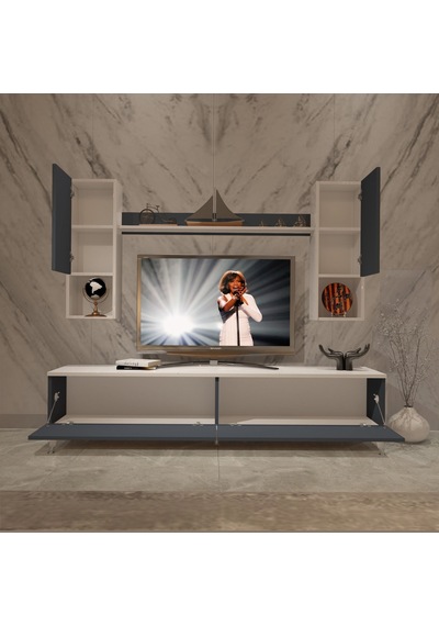 Decoraktiv Eko 5da Mdf Std Silver Tv Ünitesi Tv Sehpası Beyaz - Antrasit