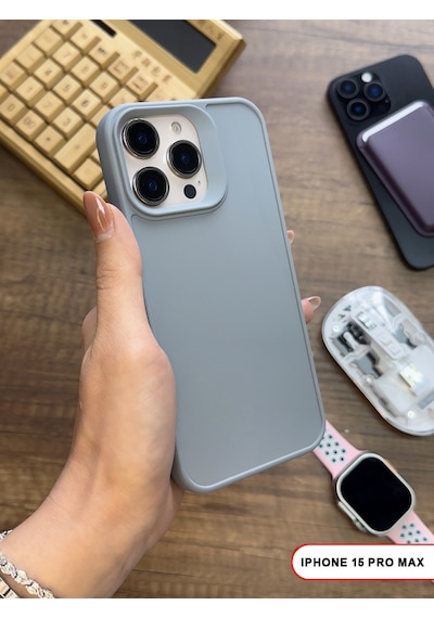 Apple iPhone 15 Pro Max Uyumlu Kamera Korumalı Darbeye Dayanıklı Renk Atmayan Keep Silikon Kılıf Gri