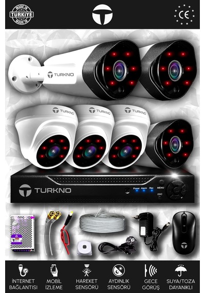 Turkno 6 Kameralı Galia 3 İç Kamera Set HDD'siz Full HD Gece Görüşlü Güvenlik Kamerası Sistemi
