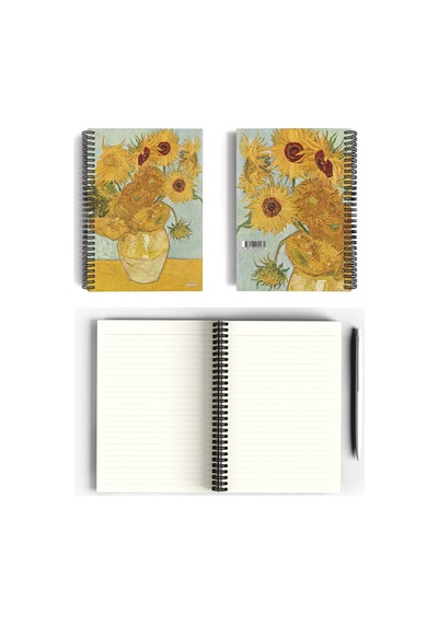 Vincent Van Gogh/vase With 12 Sunflowers,1888 Spiralli Defter 23 A5 Çizgili 100 Sayfa Okul Düz Çok Renkli