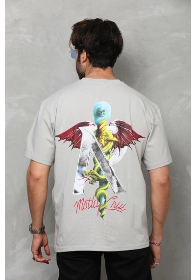 Barlashive Erkek Baskılı T-shirt Kısa Kol Bisiklet Yaka Regular Fit Rahat Kalıp Tişört - Gri Çok Renkli