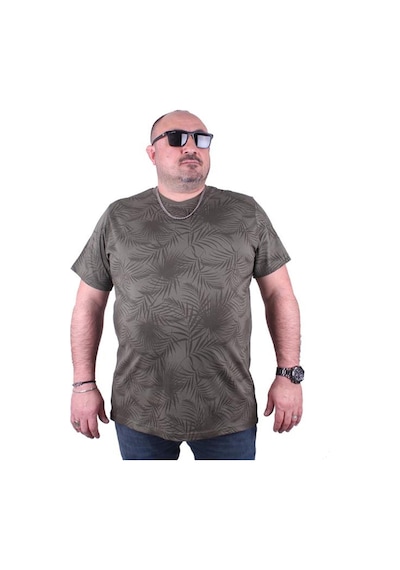 Starbattal Büyük Beden Sıfır Yaka Tişört Palm Leaf 23148 Hakı-Hakı Çok Renkli